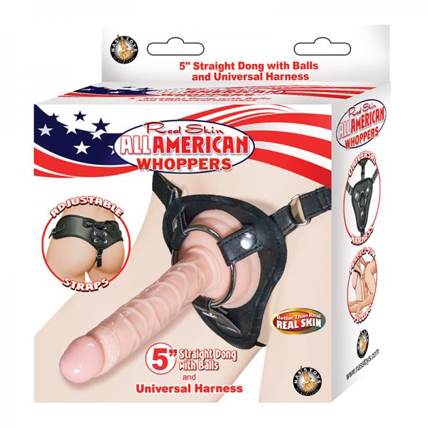 All American Whopper 5 inches Straight Dong Beige & Harness