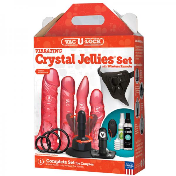 Vac-U-Lock Vibrating Crystal Jellies Set with Remote - Pink