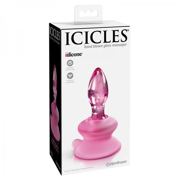 Icicles No. 90 - Glass Suction Cup Anal Plug - Pink