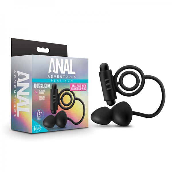 Anal Adventuresplatinum- Silicone Anal Plug With Vibrating C-ring - Black