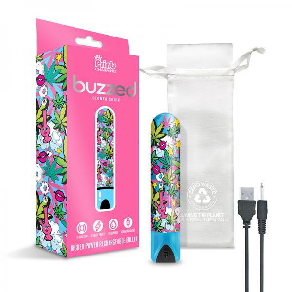 Prints Charming Buzzed Rechargeable 3.5'' Bullet - Stoner Chick - Blue