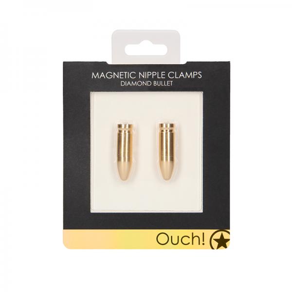 Ouch Magnetic Nipple Clamps - Diamond Bullet - Gold