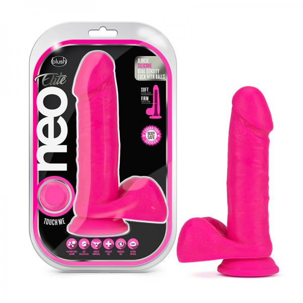 Neo Elite - 8-inch Silicone Dual-density Cock With Balls - Neon Pink