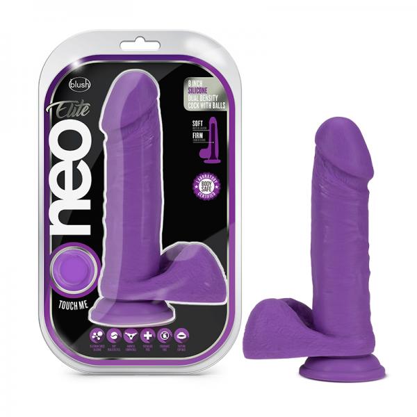 Neo Elite - 8-inch Silicone Dual-density Cock With Balls - Neon Purple