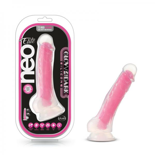 Neo Elite Paradise Glow-in-the-dark 7'' Silicone Dual-density Dildo Neon Pink