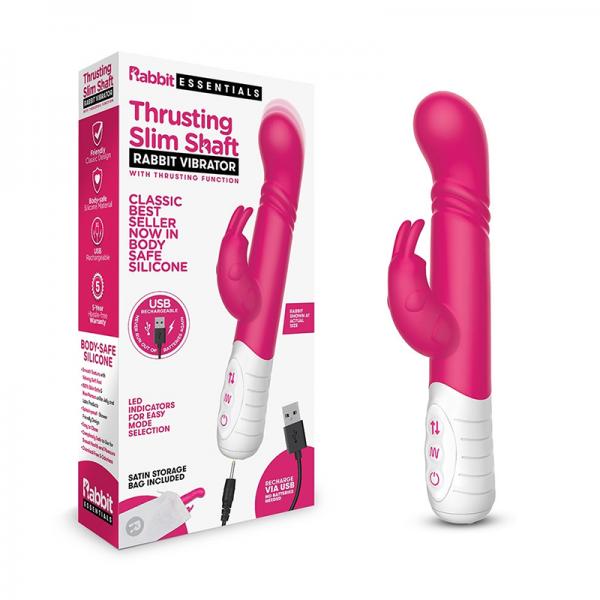 Rabbit Essentials Thrusting Slim Shaft Rabbit Vibrator Pink