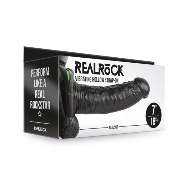 Realrock Vibrating Hollow Strap On With Balls 7 In. Chocolate