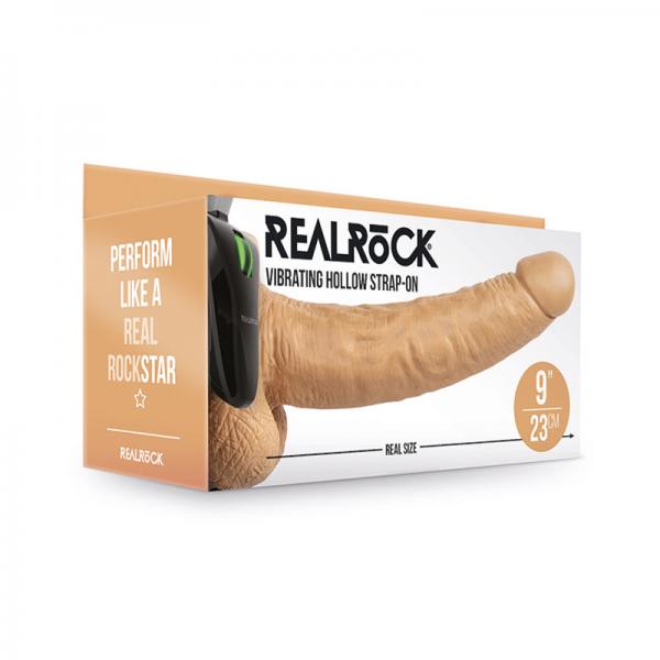 Realrock Vibrating Hollow Strap-on With Balls 9 In. Mocha