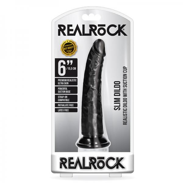 Realrock Slim Realistic Dildo With Suction Cup 6 In. Black