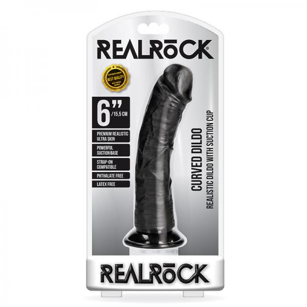 Realrock Curved Realistic Dildo With Suction Cup 6 In. Chocolate