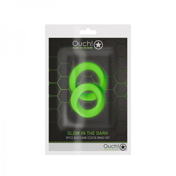 Ouch! Glow 2-piece Cock Ring Set - Glow In The Dark - Green