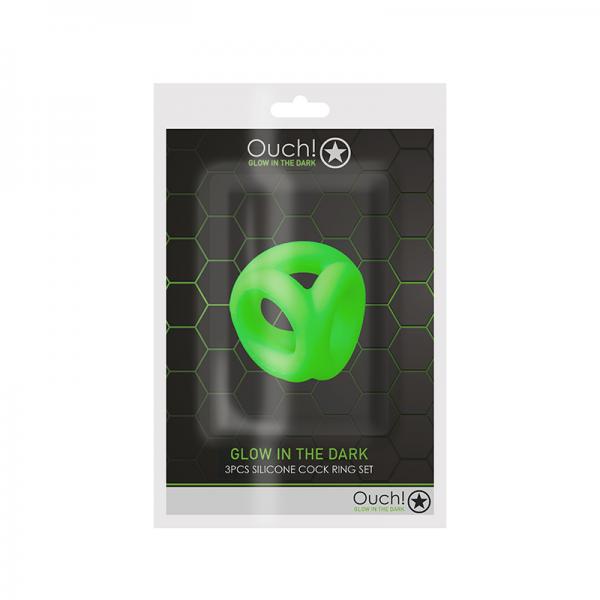 Ouch! Glow Cock Ring & Ball Strap - Glow In The Dark - Green