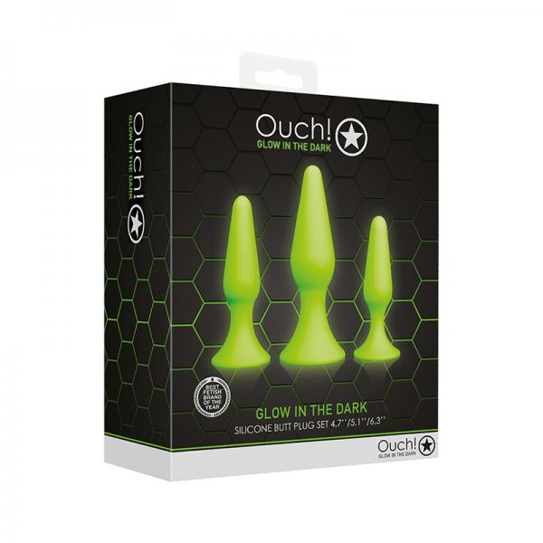 Ouch! Glow Butt Plug Set - Glow In The Dark - Green