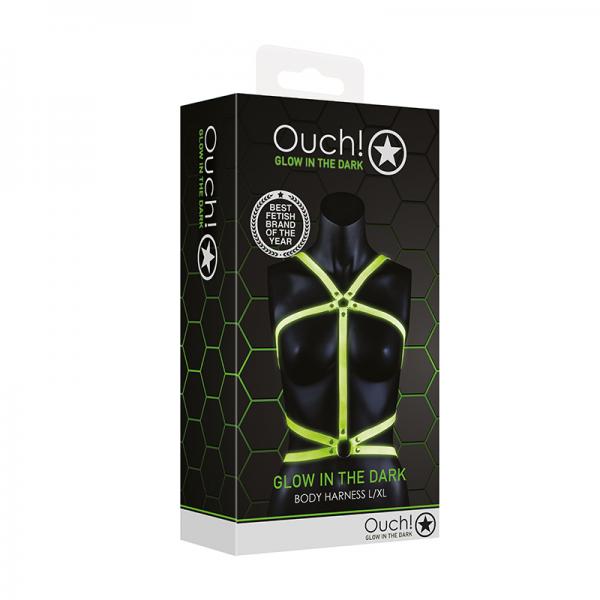 Ouch! Glow Body Harness - Glow In The Dark - Green - L/xl