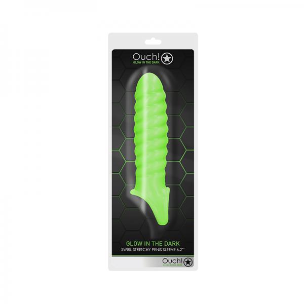 Ouch! Glow Swirl Stretchy Penis Sleeve - Glow In The Dark - Green