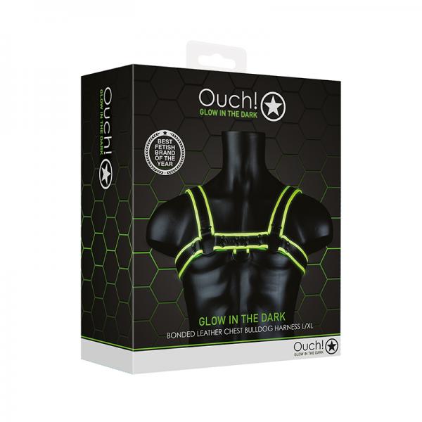 Ouch! Glow Chest Bulldog Harness - Glow In The Dark - Green - L/xl