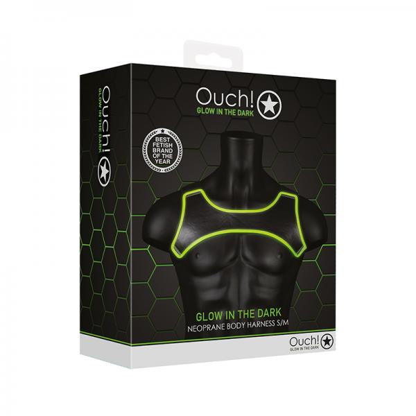 Ouch! Glow Neoprene Harness - Glow In The Dark - Green - S/m