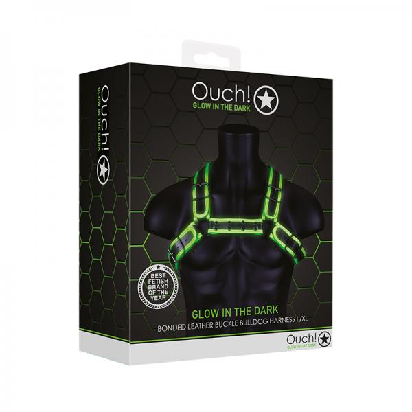 Ouch! Glow Buckle Bulldog Harness - Glow In The Dark - Green - L/xl