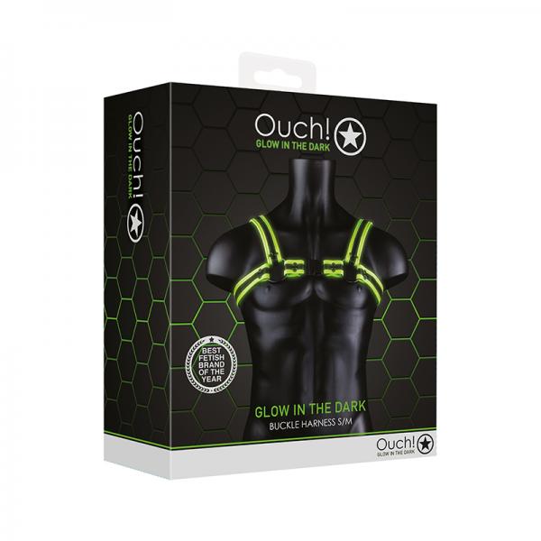 Ouch! Glow Buckle Harness - Glow In The Dark - Green - S/m