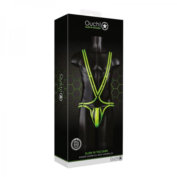 Ouch! Glow Full Body Harness - Glow In The Dark - Green - L/xl