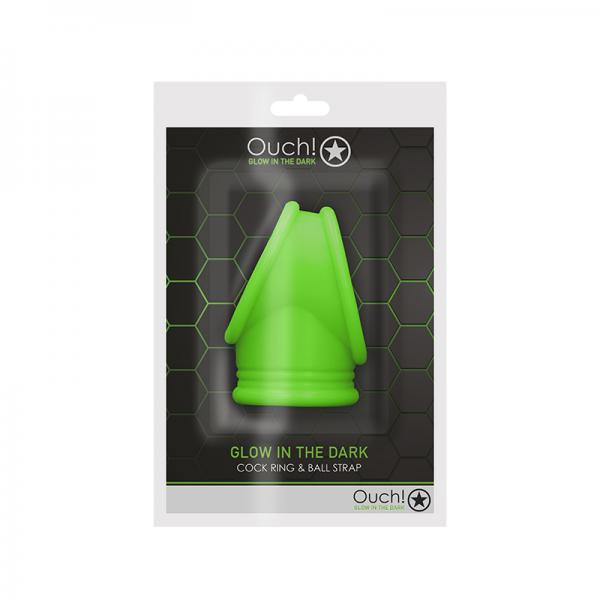 Ouch! Glow Cock Ring & Ball Strap - Glow In The Dark - Green