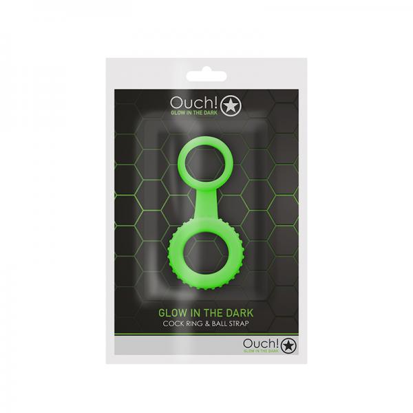 Ouch! Glow Cock Ring & Ball Strap - Glow In The Dark - Green