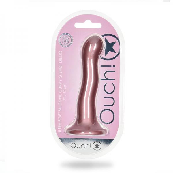 Shots Ouch! Ultra Soft Silicone 7 In. Curvy G-spot Dildo Rose Gold