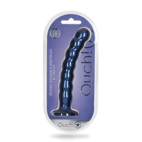 Shots Ouch! Beaded Silicone 8 In. G-spot Dildo Metallic Blue