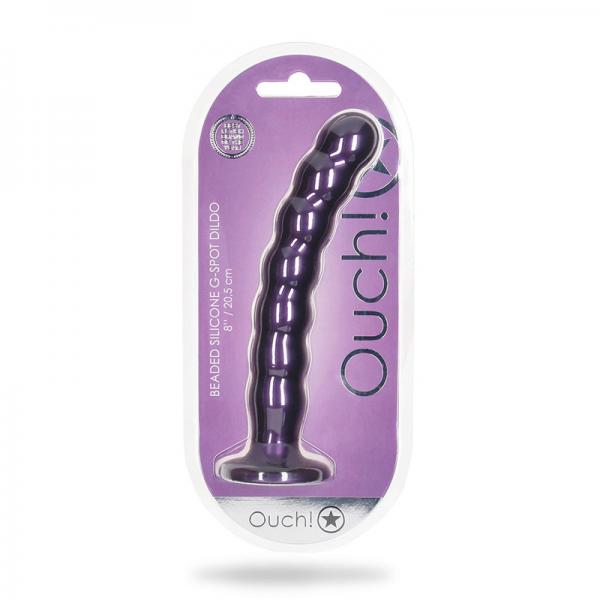 Shots Ouch! Beaded Silicone 8 In. G-spot Dildo Metallic Purple