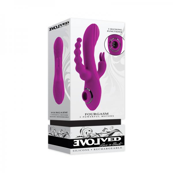 Evolved Fourgasm Rechargeable Triple Stim Vibe With Suction Silicone Purple