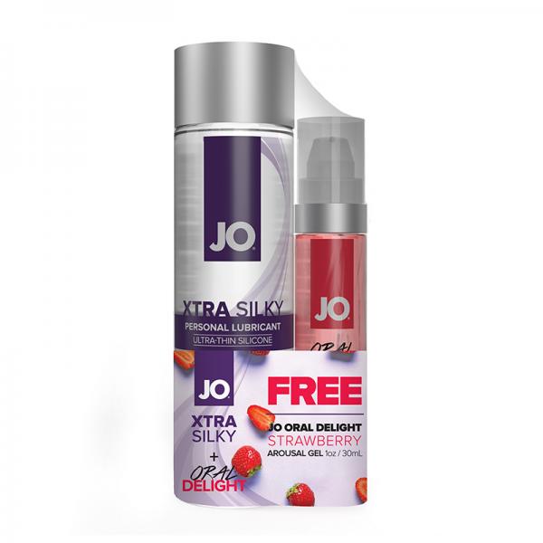 Jo Xtra Silky Silicone Lubricant 4 Oz. With Bonus Oral Delight Strawberry