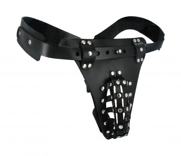 The Net Leather Male Chastity Belt With Anal Plug Harness