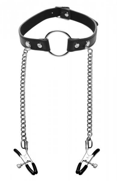Seize O-Ring Gag with Nipple Clamps Black