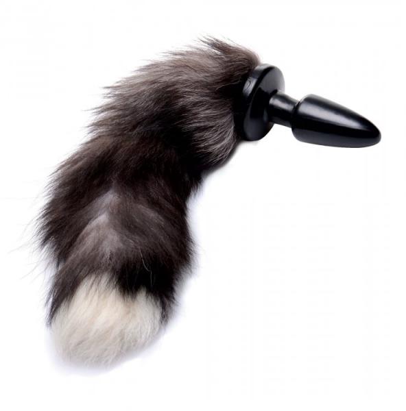 Tailz Grey Fox Tail Faux Fur Anal Plug Black White