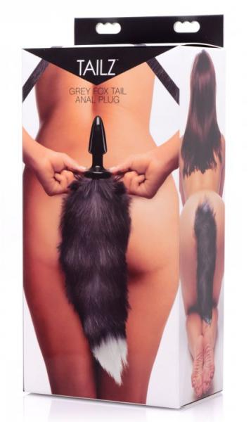 Tailz Grey Fox Tail Faux Fur Anal Plug Black White