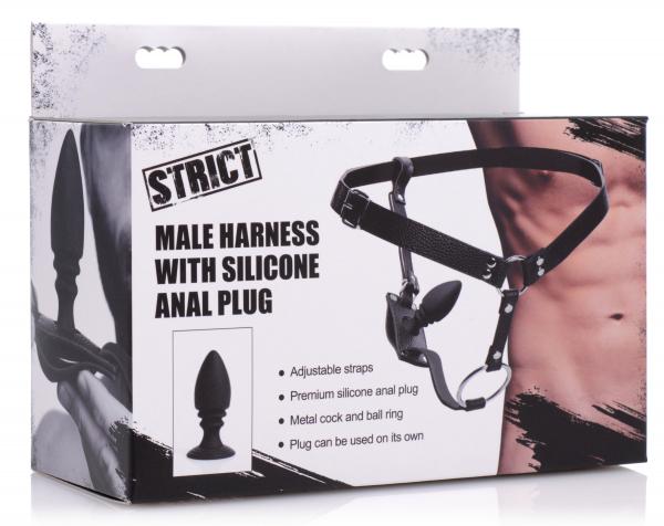 Male Cock Ring Harness With Silicone Anal Plug