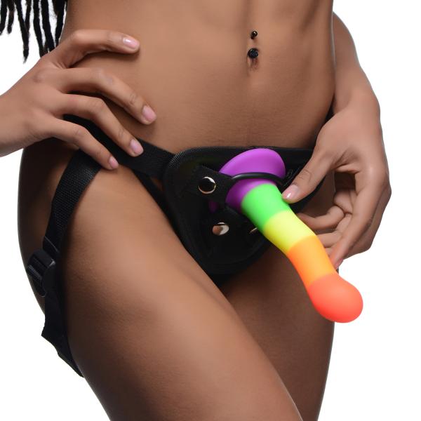 Proud Rainbow Silicone Dildo With Harness