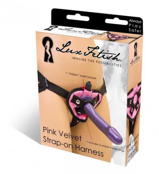 Lux Fetish Velvet Strap On Harness Pink O/S