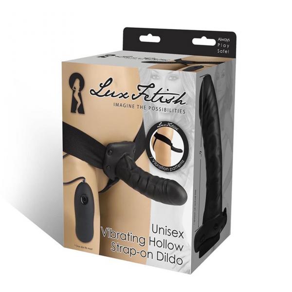 Unisex Vibrating Hollow Strap On Dildo O/S Black