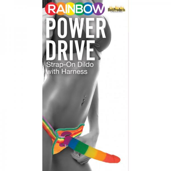 Rainbow Power Drive 7 inches Strap On Dildo With Harness Silicone