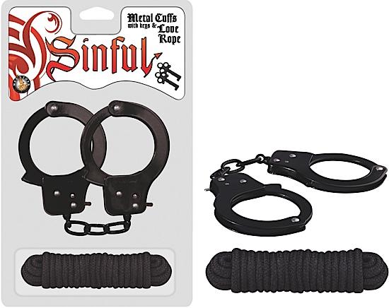 Sinful Metal Cuffs W/keys & Love Rope