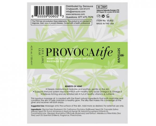 Provocatife Hemp Oil & Pheromone Infused Massage Oil 4.2oz