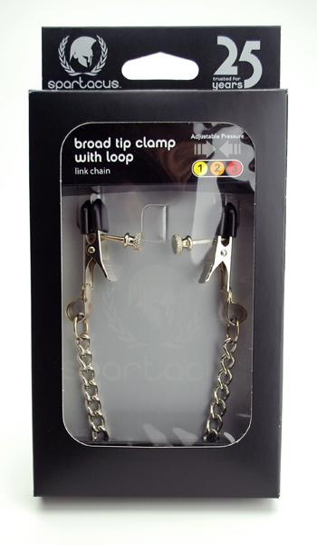 Adjustable Broad Tip Nipple Clamps With Loop And Link Chain Silver