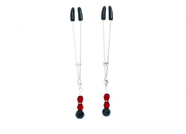 Red Beaded Nipple Clamps With Tweezer Tip - Red